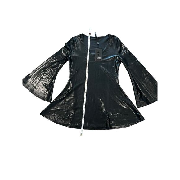 Banned Gothic Punk Faux Leather Mini Dress Minimal Goth Bat Sleeves Large NWT - Picture 4 of 6